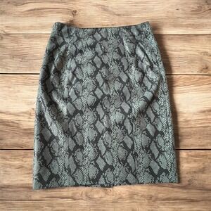 Carlisle Snakeskin Print Pencil Skirt Sage Green Black Animal Pattern Women's 6